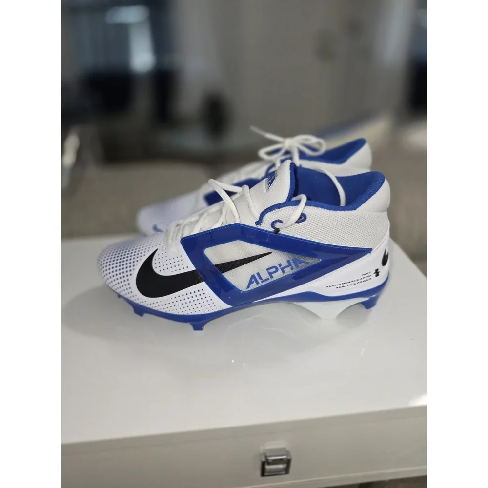 Nike Men's Alpha Menace 4 Pro Football Size 12.5 White/blue And Black FZ7702-107